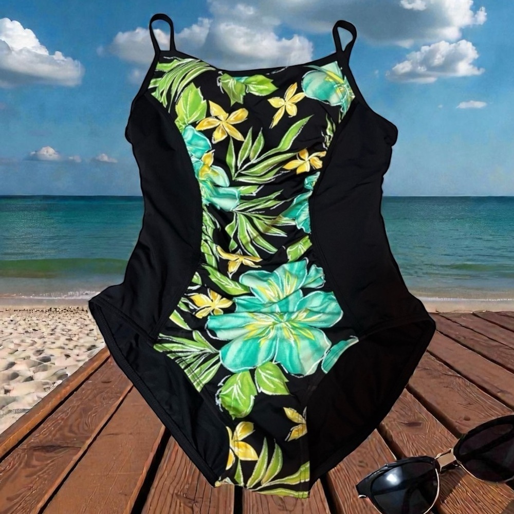 CHRISTINA SWIMWEAR ONE PIECE MINIMIZER FLORAL RESORT POOL BATHING SUIT SZ 10 NEW